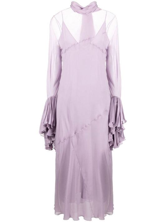 Purple Evi Ruffled Silk Midi Dress