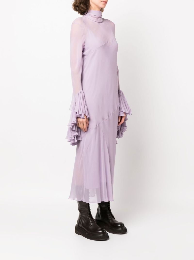 Purple Evi Ruffled Silk Midi Dress