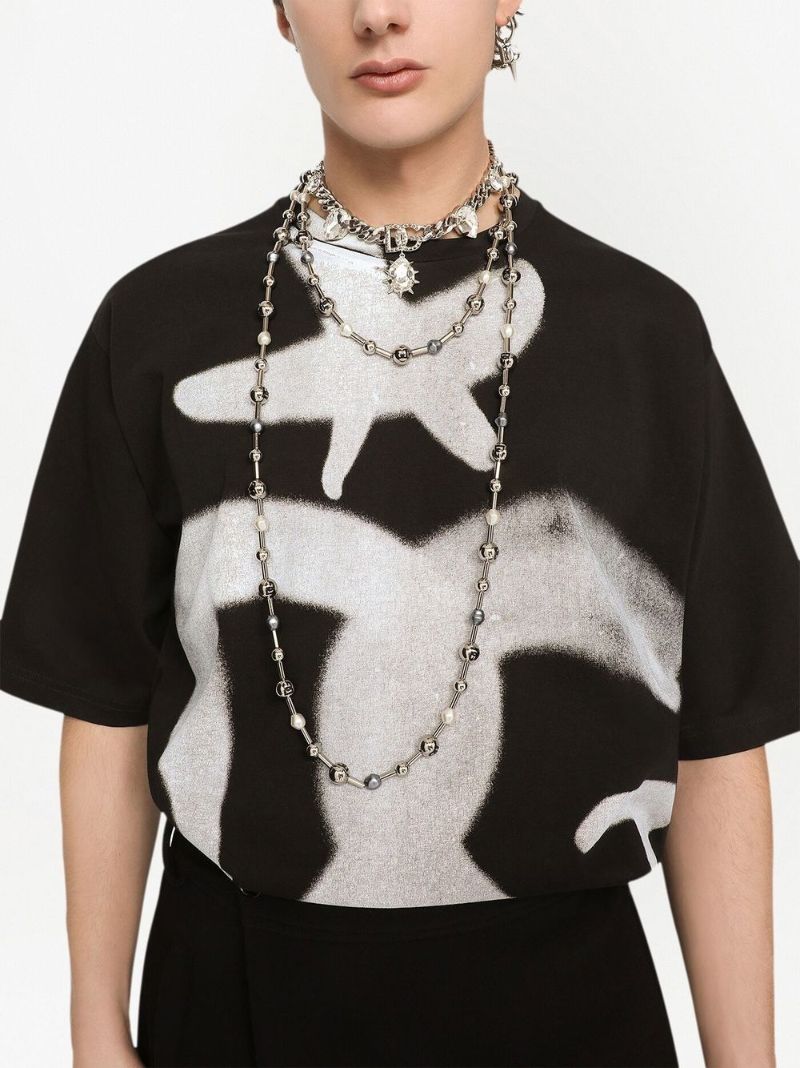Black Dg Graffiti Print Boxy Cotton T-shirt