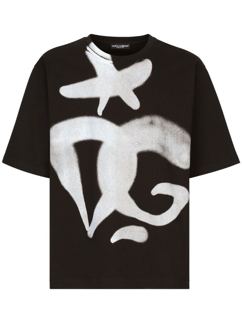 Black Dg Graffiti Print Boxy Cotton T-shirt