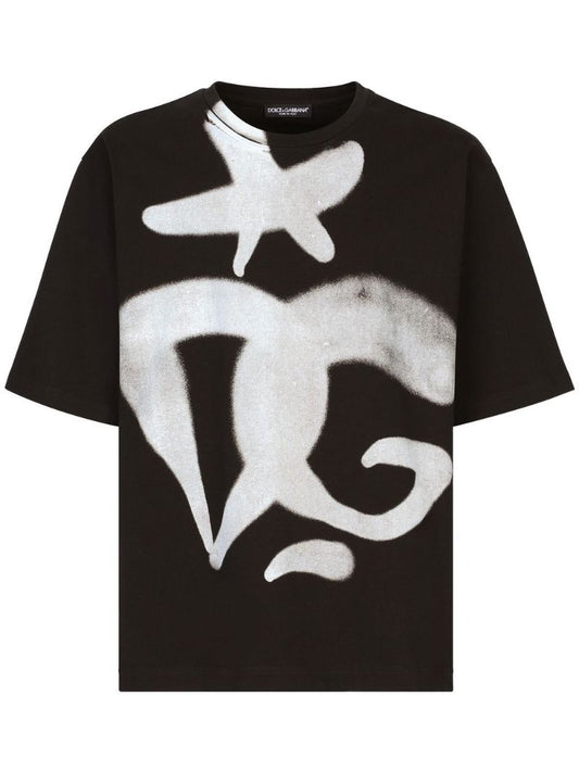 Black Dg Graffiti Print Boxy Cotton T-shirt