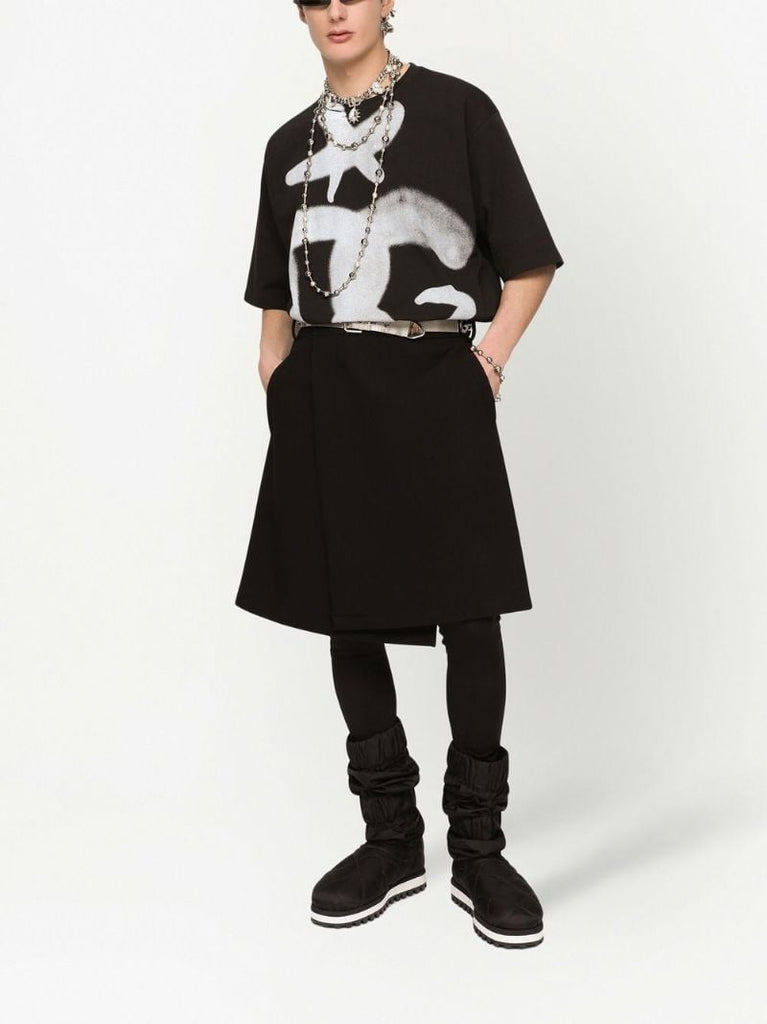 Black Dg Graffiti Print Boxy Cotton T-shirt