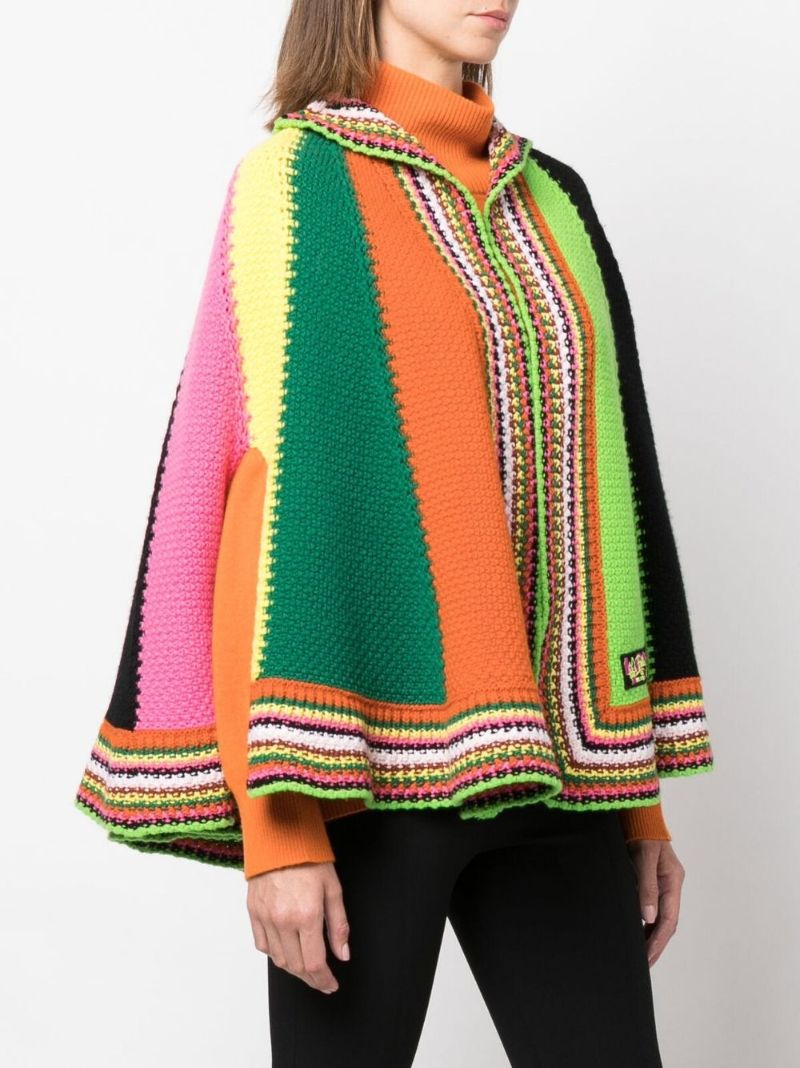 Green Striped Knitted Wool Cape