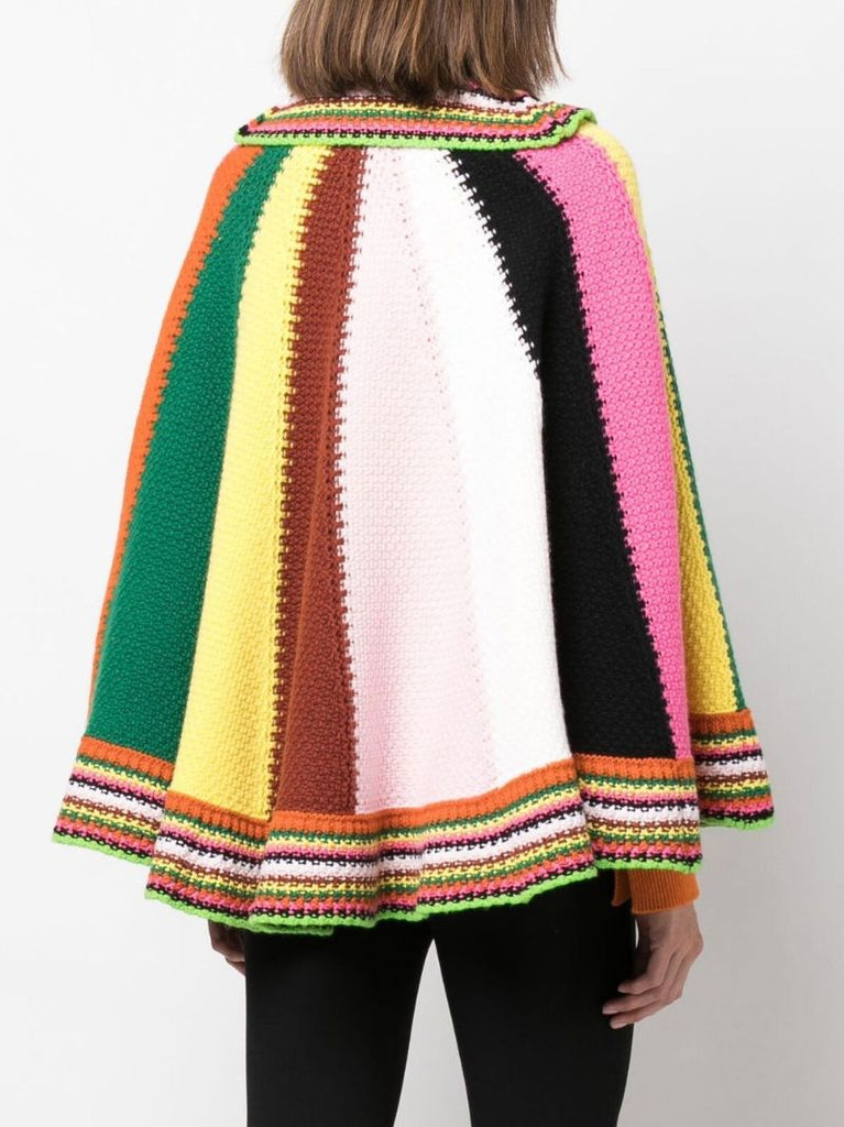 Green Striped Knitted Wool Cape