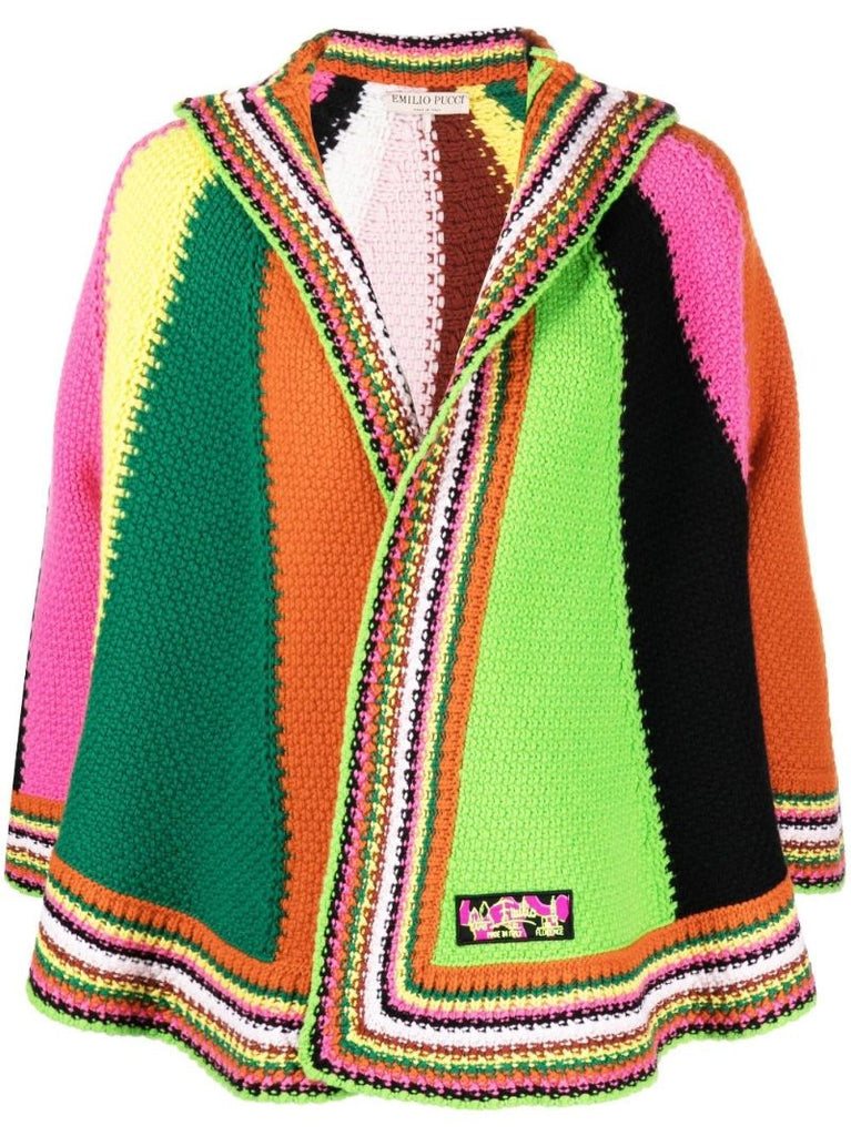Green Striped Knitted Wool Cape