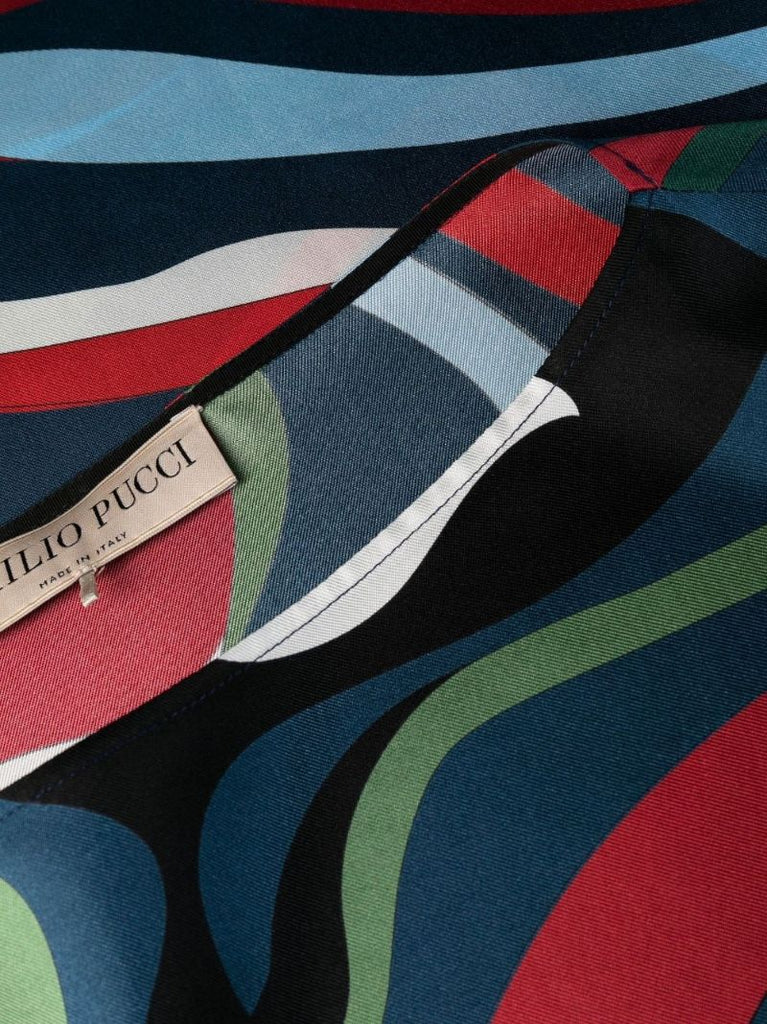 Blue Marmo Print Silk Kaftan Dress
