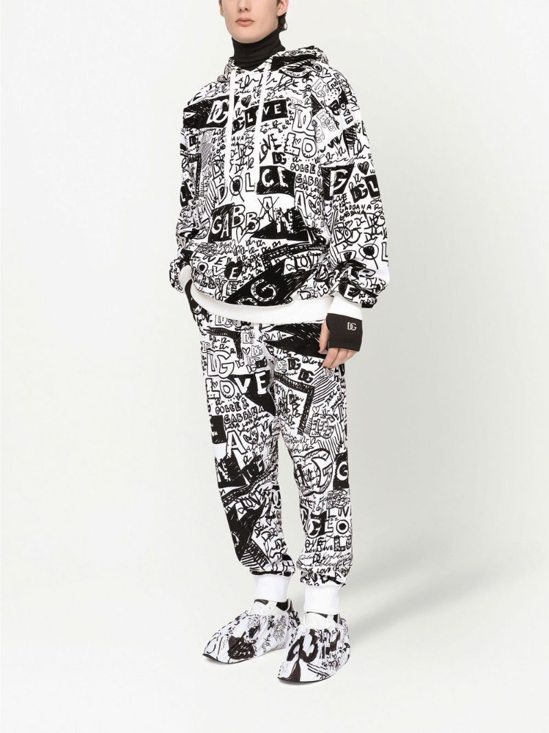 White Dg Logo Print Track Pants