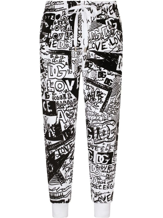 White Dg Logo Print Track Pants