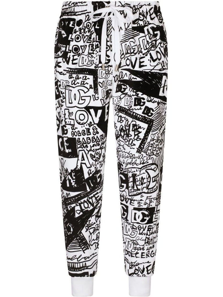 White Dg Logo Print Track Pants