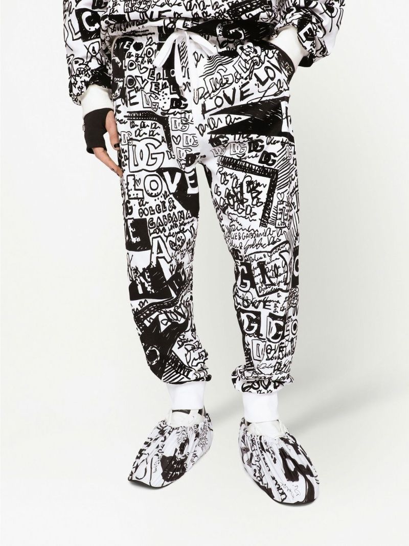 White Dg Logo Print Track Pants
