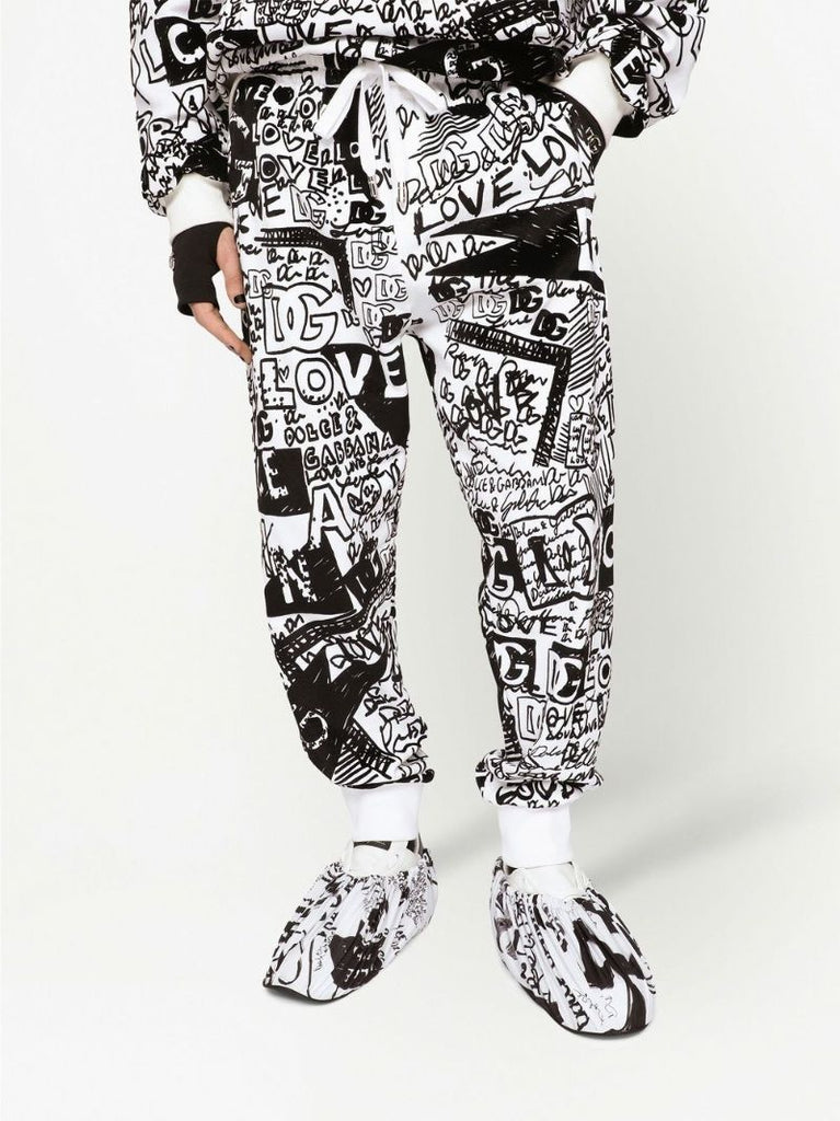 White Dg Logo Print Track Pants