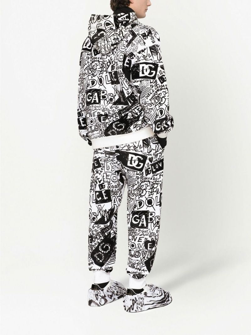 White Dg Logo Print Track Pants
