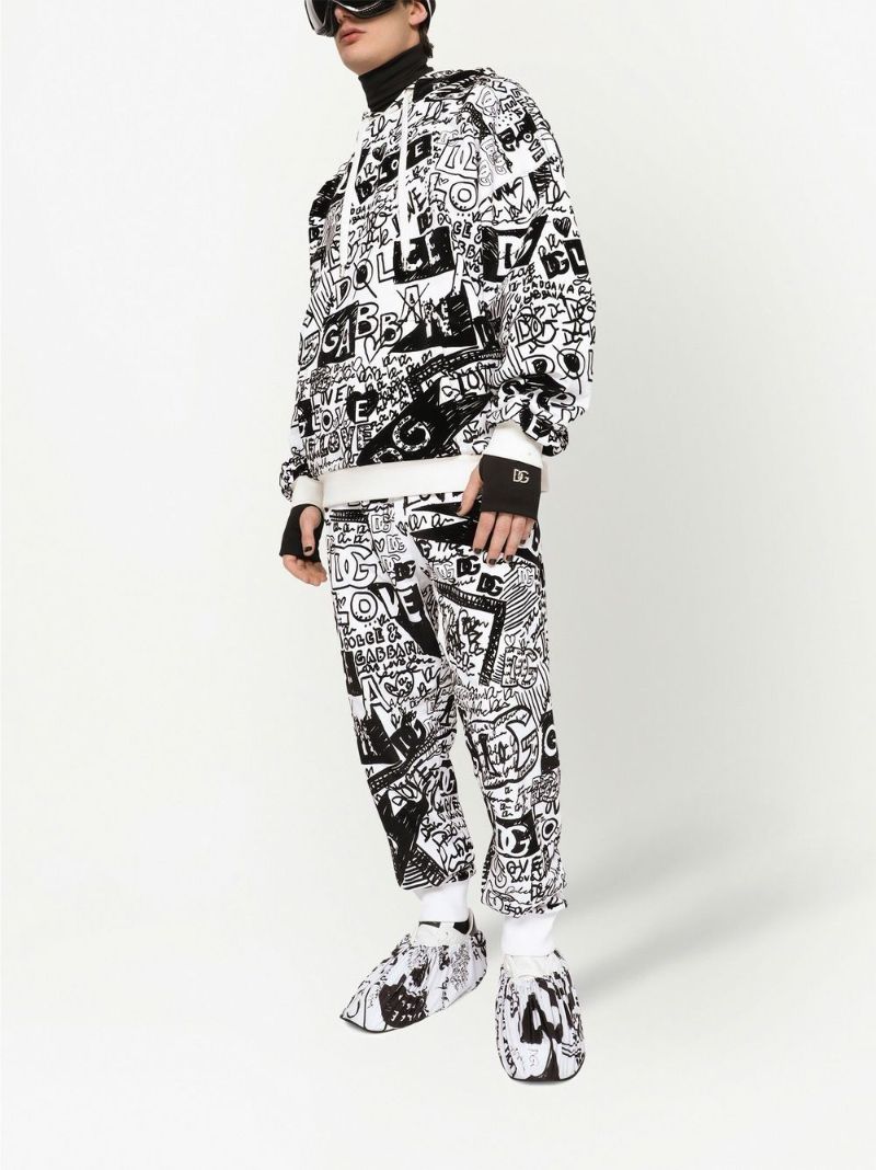 White Dg Logo Print Track Pants