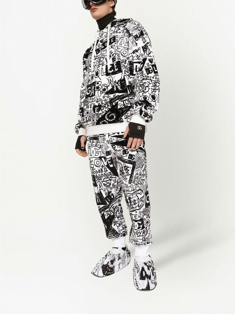 White Dg Logo Print Track Pants