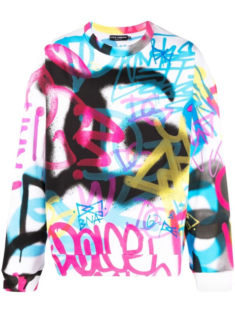 White Graffiti Print Sweatshirt