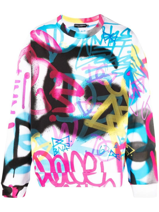White Graffiti Print Sweatshirt