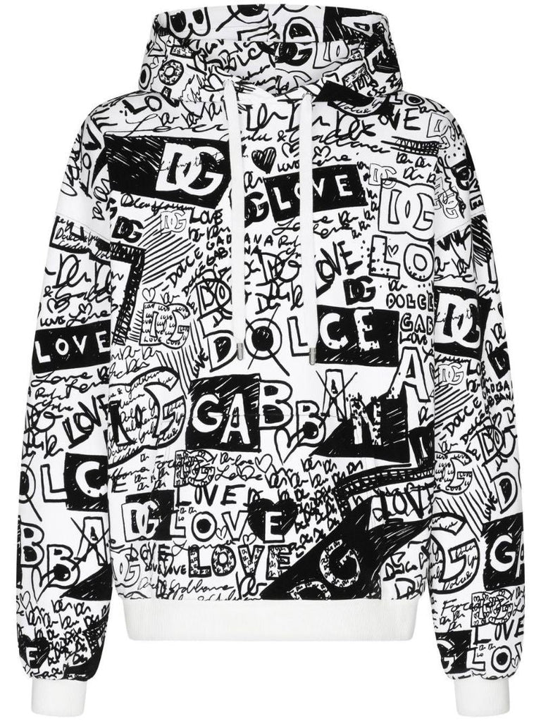 Black Logo Print Cotton Hoodie