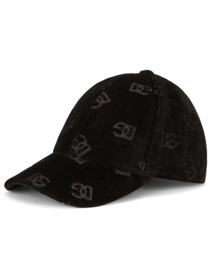 Black Logo Print Velvet Baseball Cap