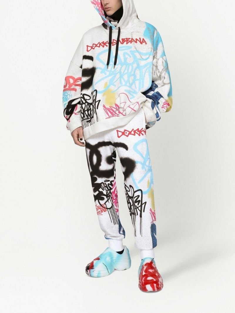 White Dg Logo Print Track Pants