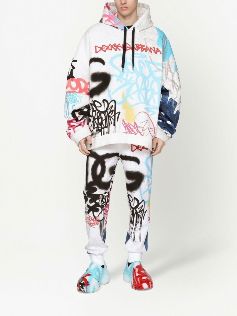 White Dg Logo Print Track Pants