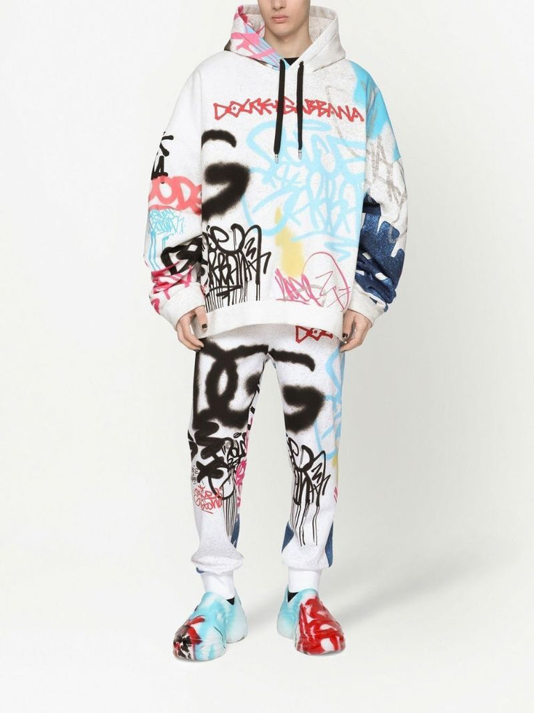 White Dg Logo Print Track Pants
