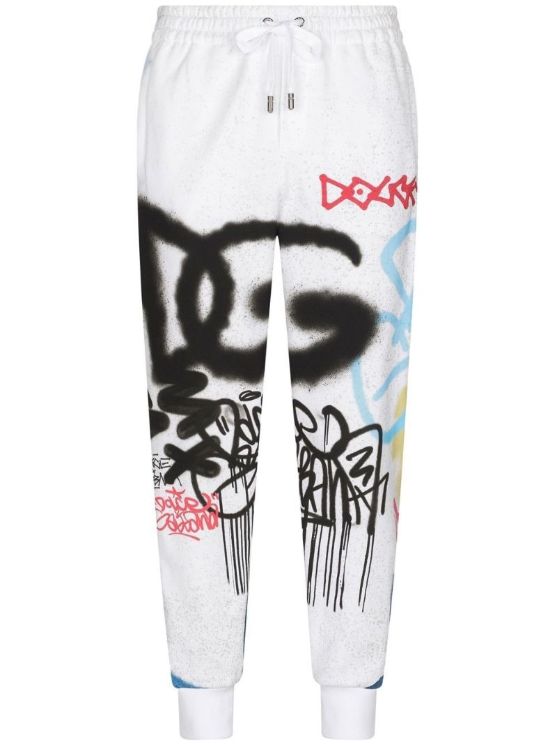 White Dg Logo Print Track Pants