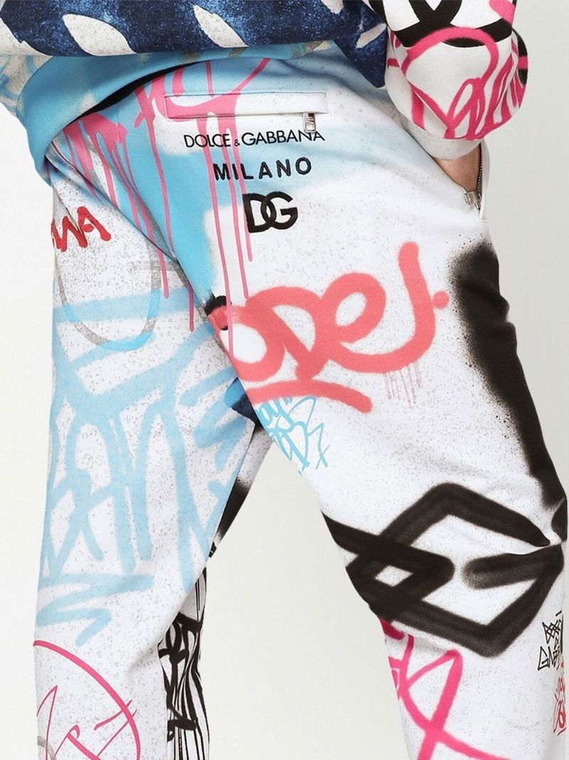 White Dg Logo Print Track Pants