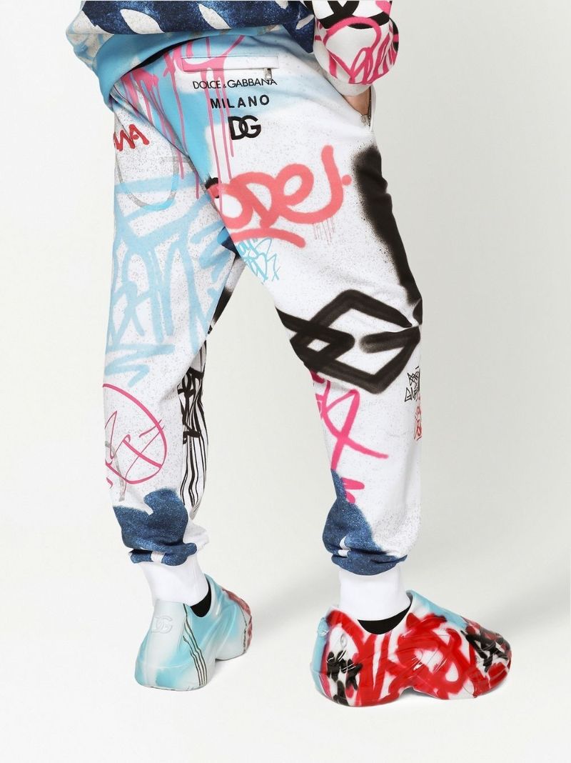 White Dg Logo Print Track Pants