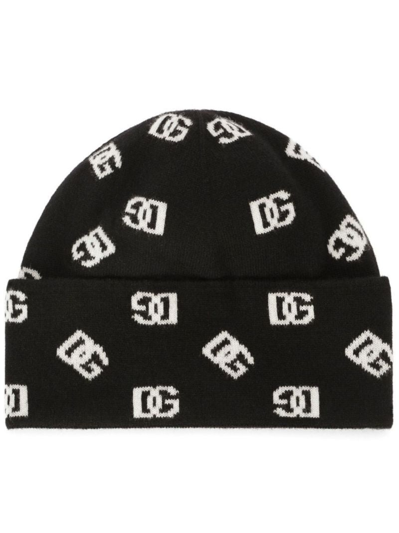 Black Logo Intarsia Beanie Hat