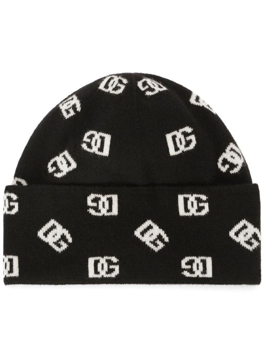 Black Logo Intarsia Beanie Hat
