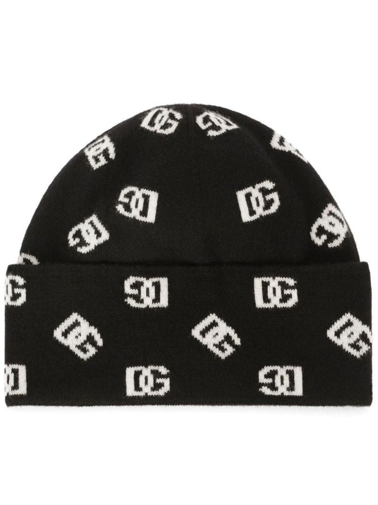 Black Logo Intarsia Beanie Hat