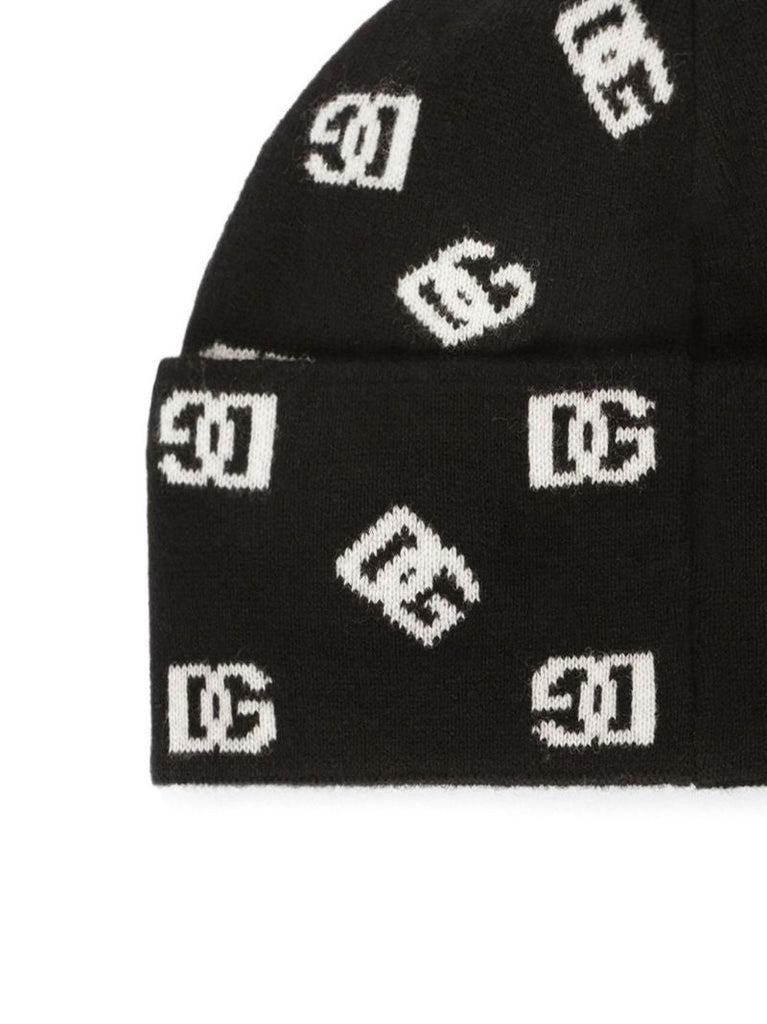 Black Logo Intarsia Beanie Hat