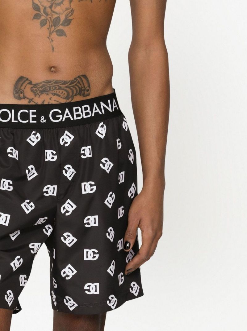 Black Dg Logo Print Swim Shorts
