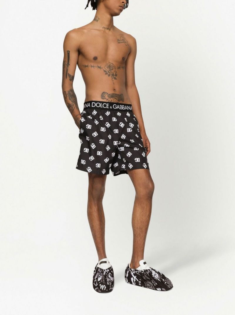 Black Dg Logo Print Swim Shorts