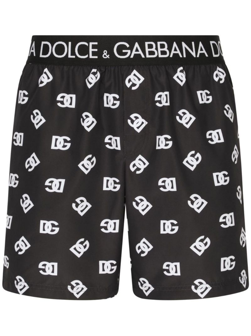 Black Dg Logo Print Swim Shorts