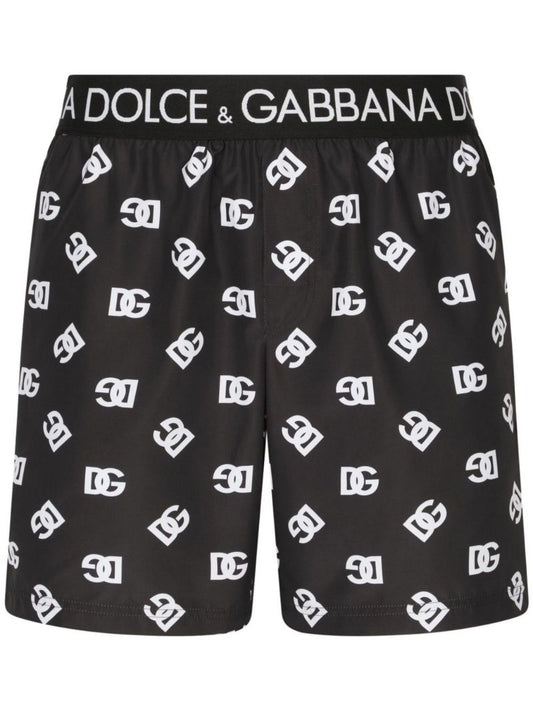 Black Dg Logo Print Swim Shorts