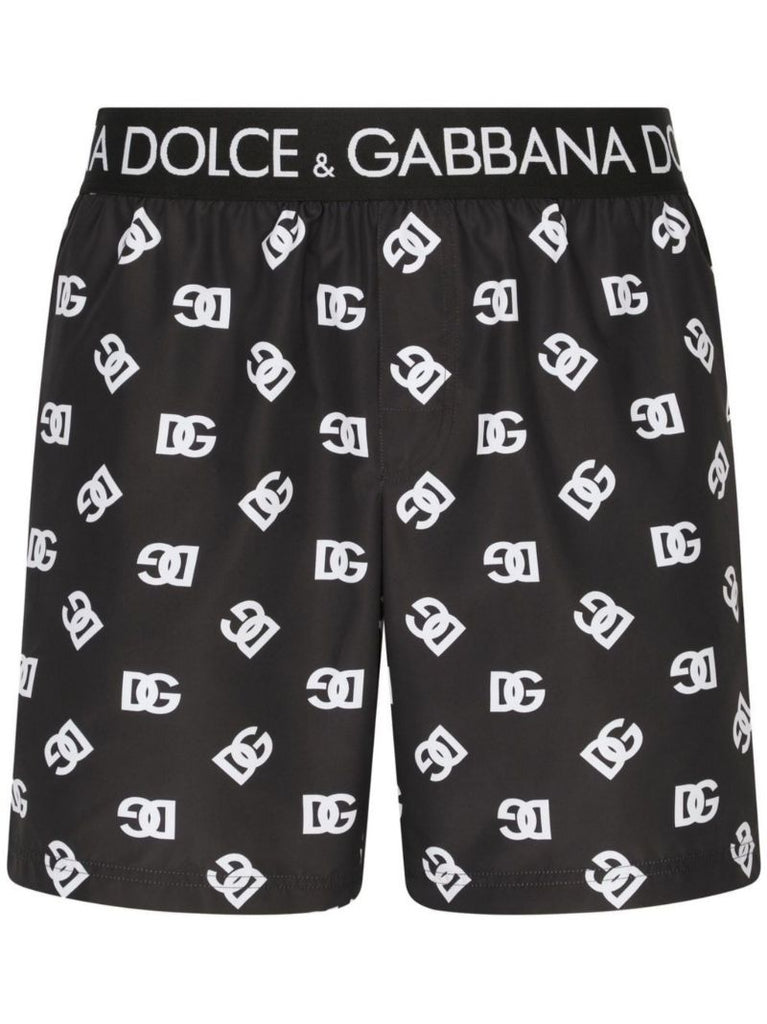 Black Dg Logo Print Swim Shorts