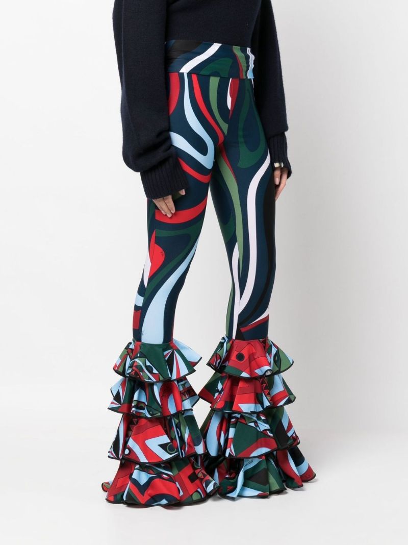 Blue Marmo Print Ruffled High Waist Leggings