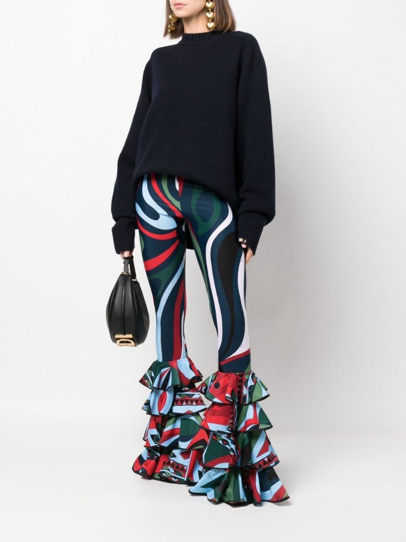 Blue Marmo Print Ruffled High Waist Leggings