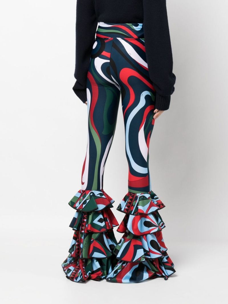 Blue Marmo Print Ruffled High Waist Leggings