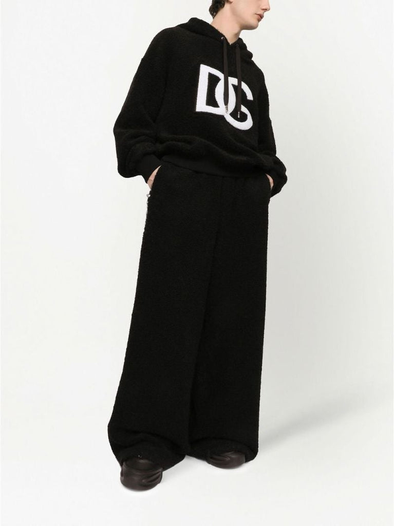 Black Towelling Logo Patch Hoodie