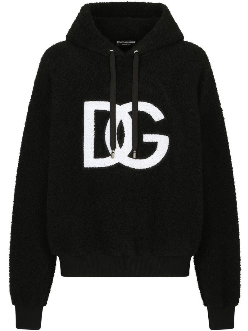 Black Towelling Logo Patch Hoodie
