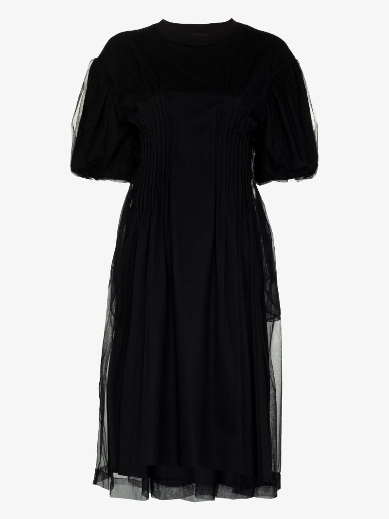 Black Sculpted T-shirt Cotton Midi Dress