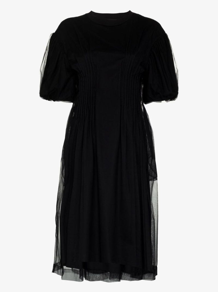 Black Sculpted T-shirt Cotton Midi Dress