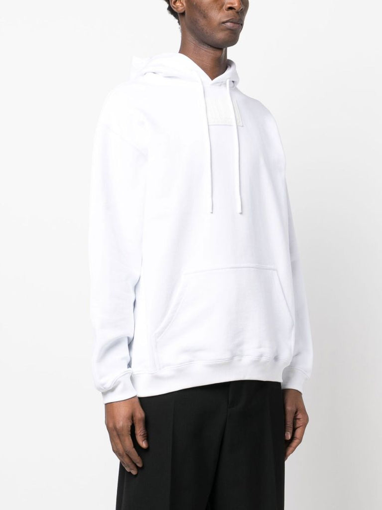 White Barcode Patch Drawstring Hoodie