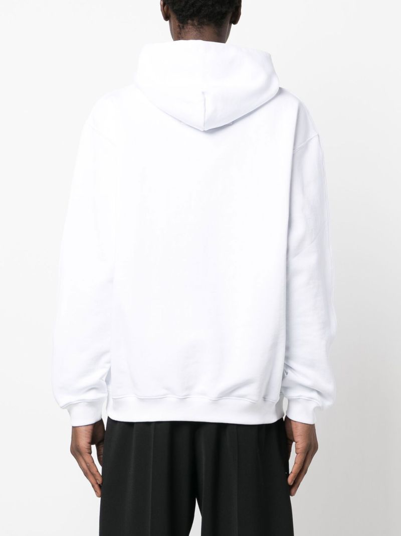 White Barcode Patch Drawstring Hoodie