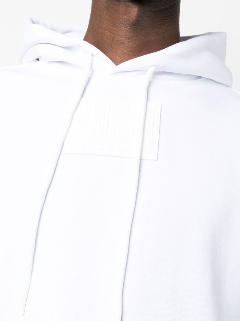 White Barcode Patch Drawstring Hoodie