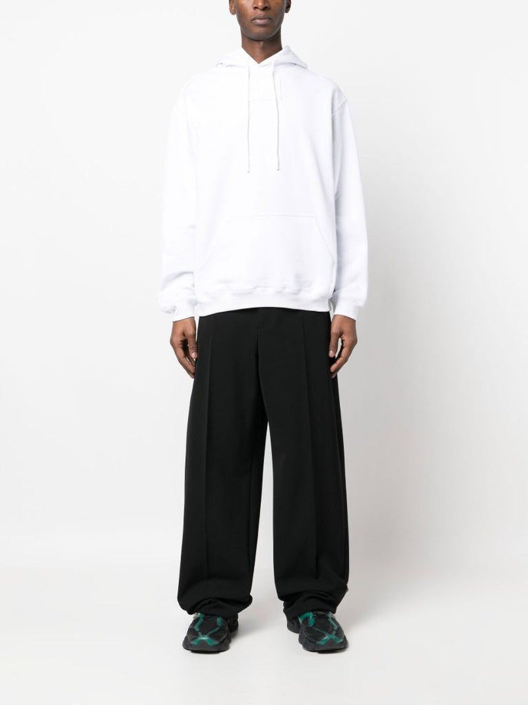 White Barcode Patch Drawstring Hoodie