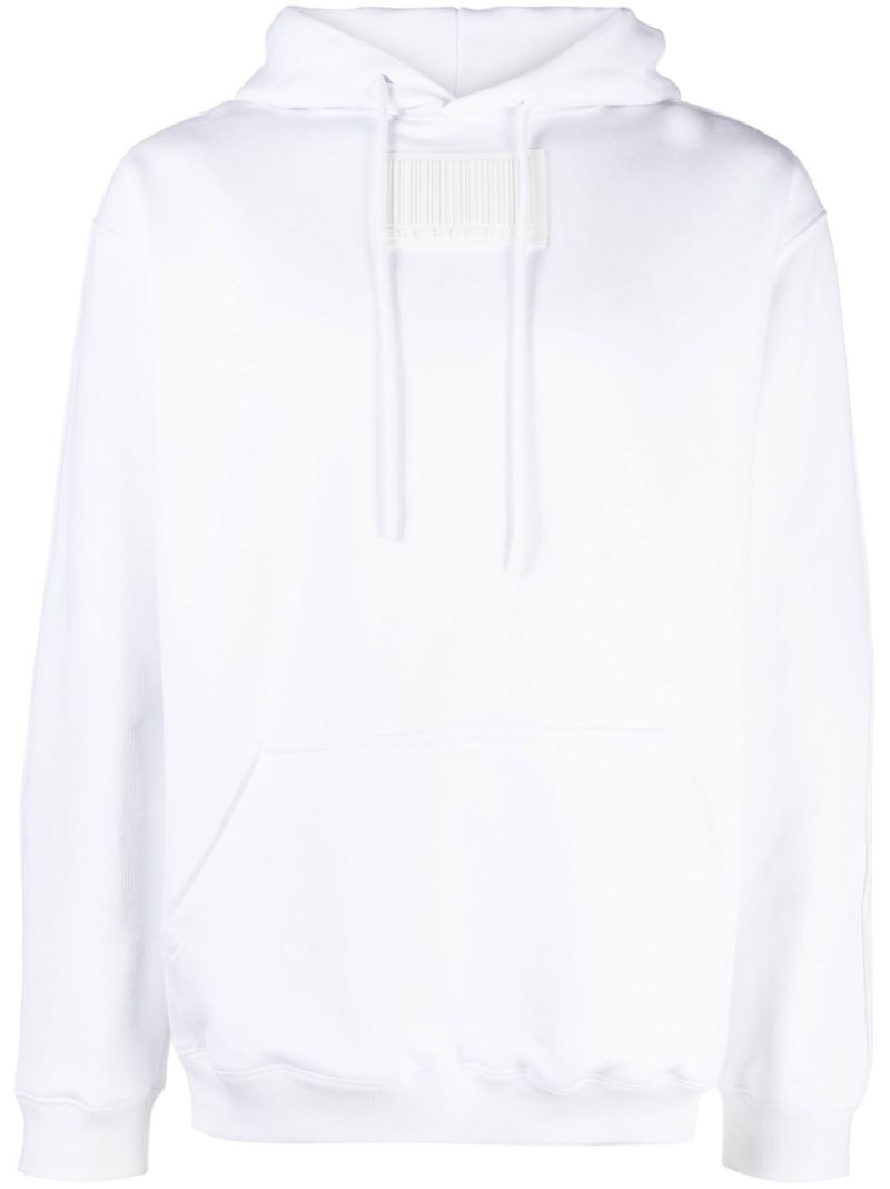 White Barcode Patch Drawstring Hoodie