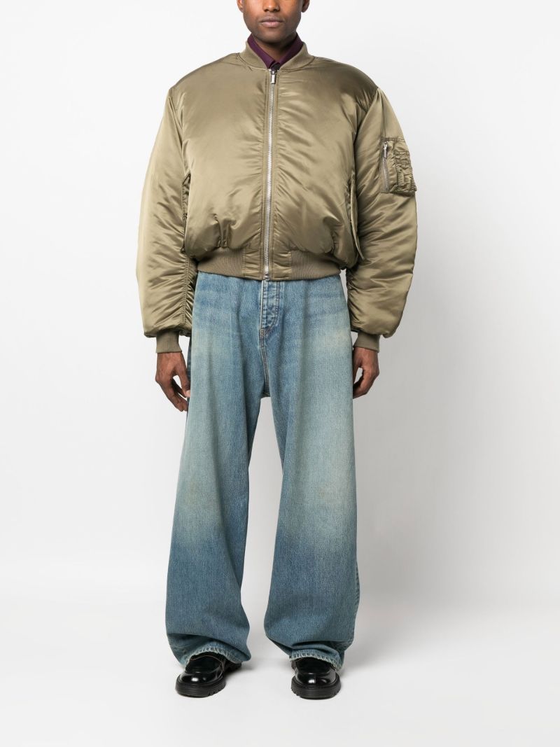 Green Satin Cropped Bomber Jacket